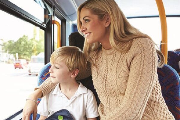 Mother And Son Going To School On Bus Together